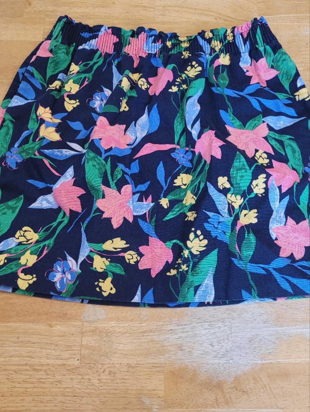 J.Crew Skirt Tropical Floral Linen Cotton Paperbag Waist Pockets Blue Size 10